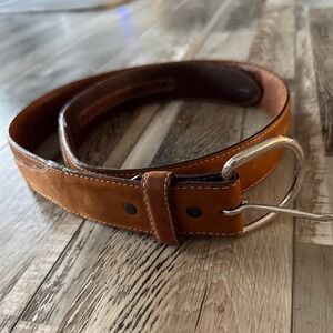 Silver Creek Western Leather Suede Belt Mens Size 38 Brown Silver Buckle USA